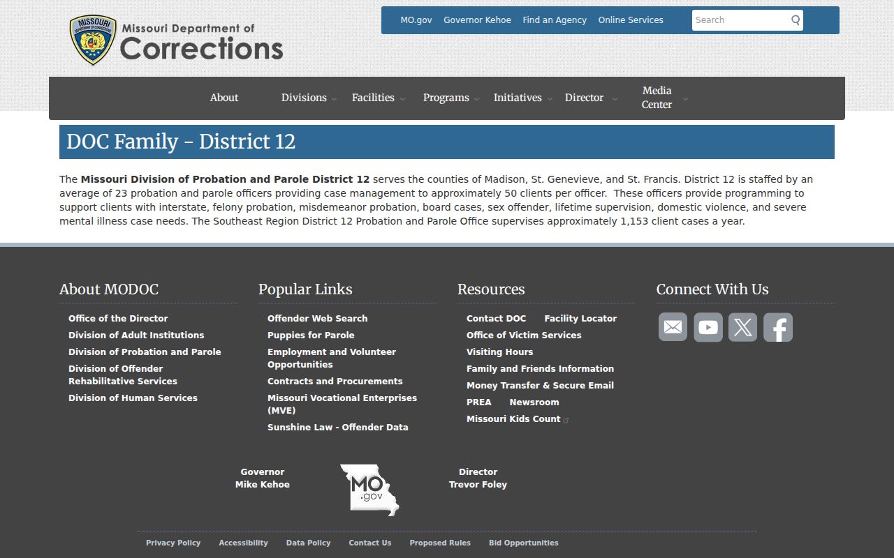 Ste. Genevieve County criminal history probation and parole District 12