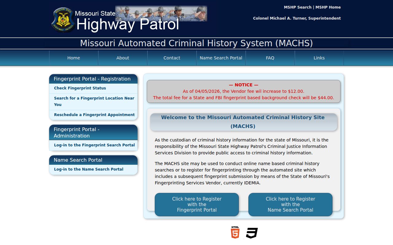 Ste. Genevieve County criminal history MACHS background check portal