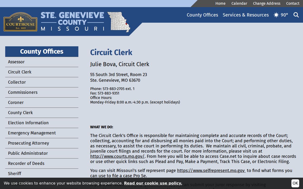 Ste. Genevieve County criminal court record clerk contacts