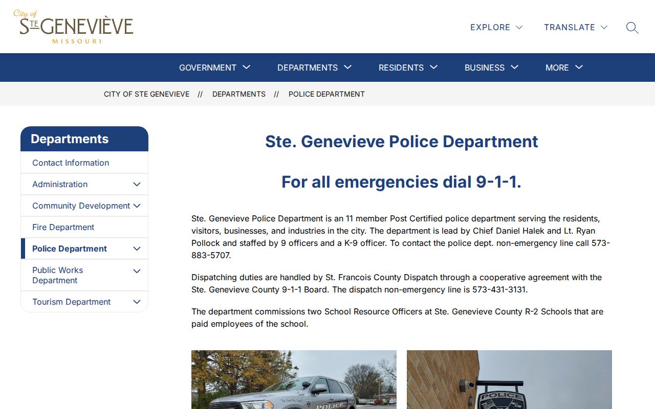 Ste. Genevieve criminal history records at the city Police Department