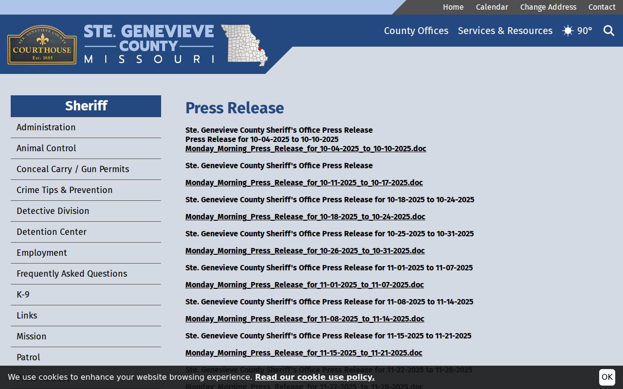 Ste. Genevieve criminal history and sheriff activity summaries