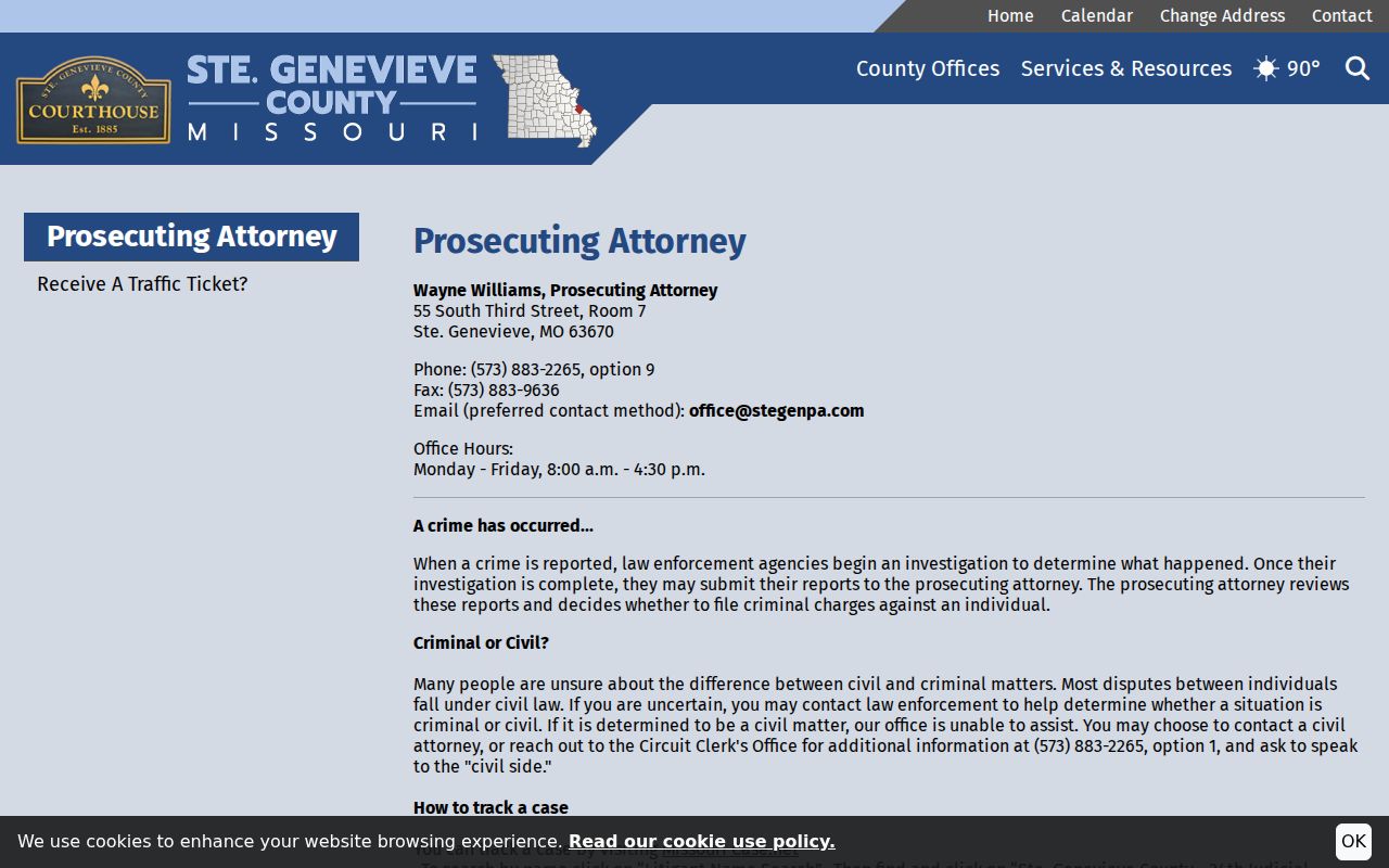 Ste. Genevieve County criminal case tracking guidance from the prosecutor