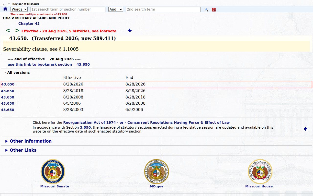 Ste. Genevieve County sex offender registry authority under Missouri law